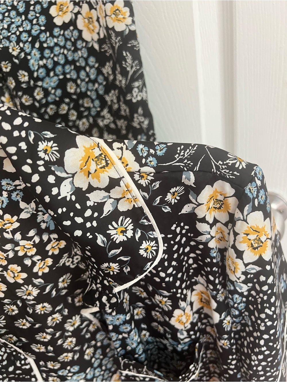 LOFT silk Black Floral Pajama Set - Short Sleeve Top & Pants - Picture 4 of 4